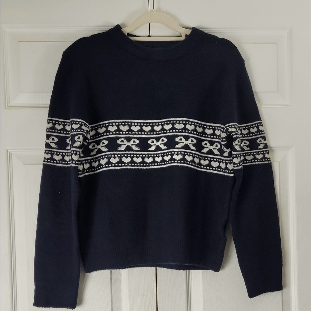 Motel Rocks Knitted Jumper Sweaters In Peacoat With Fairisle Bow Size M, NWT - Picture 4 of 12